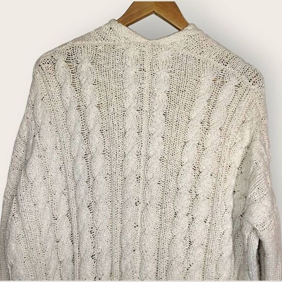 Free People Womens Sweater Sz Small Cotton Cable Knit Vneck Slouchy Oversized - Picture 3 of 12